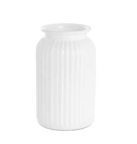 White Glass Ribbed Vase